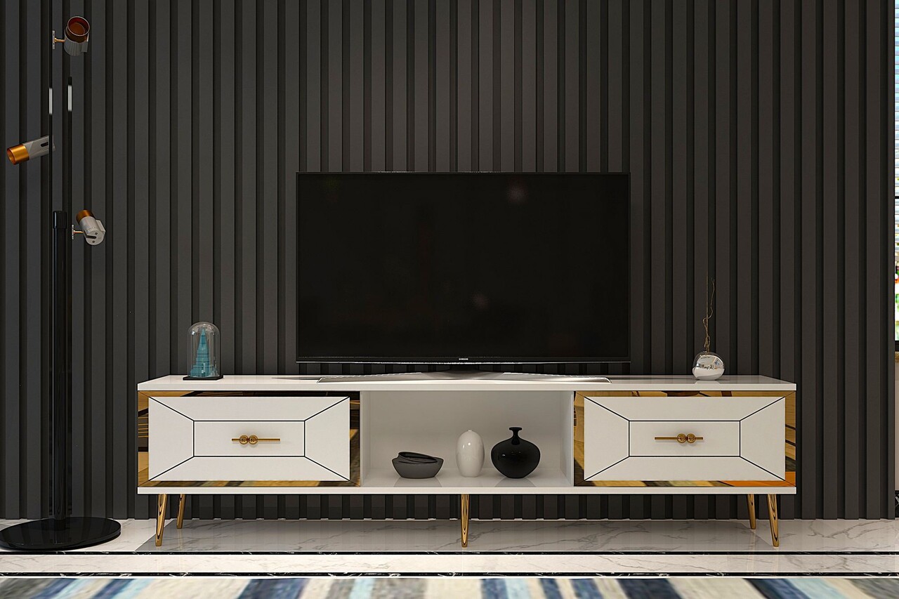 Comoda TV, Hanah Home, Arno, 150x40.6x29.6 cm, Alb/Auriu - imagine 7